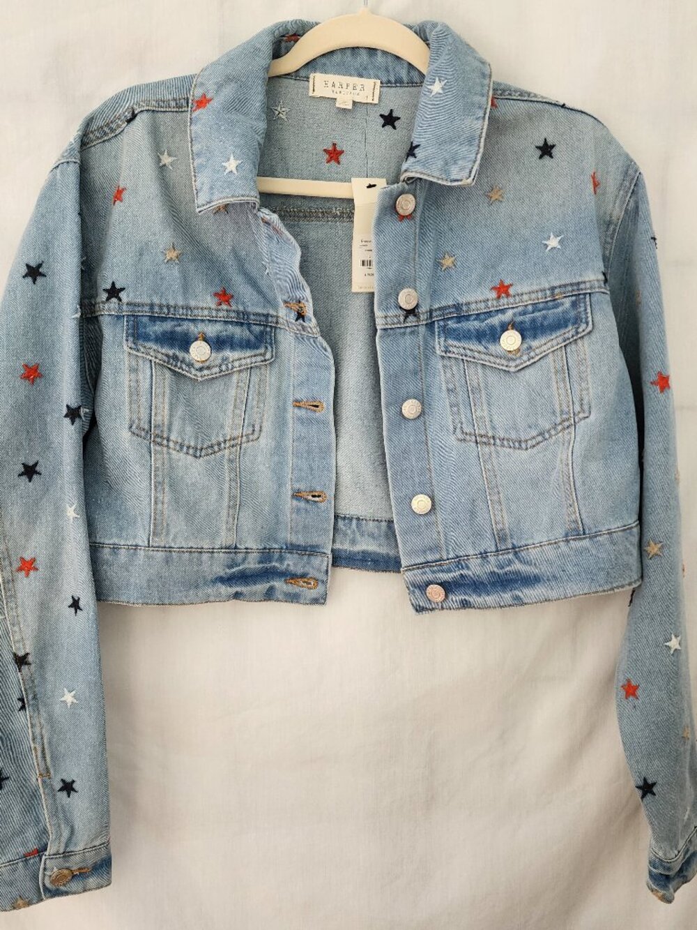Harper Heritage Star Embroidered Cropped Denim Jacket NWT Sz L